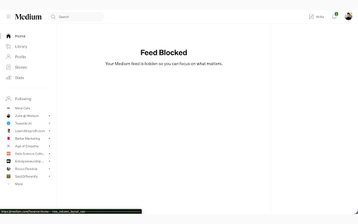 Medium Feed Blocker hides the Medium home feed with a simple message